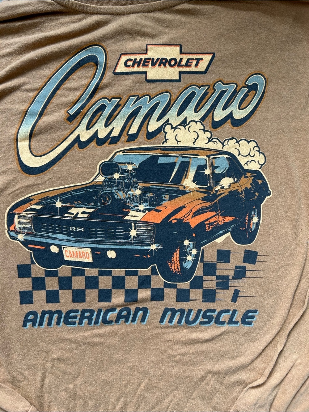 Camaro Shirt Sz L Mens Long Sleeve Chevy Chevrolet American Muscle T-Shirt Brown - Picture 3 of 7